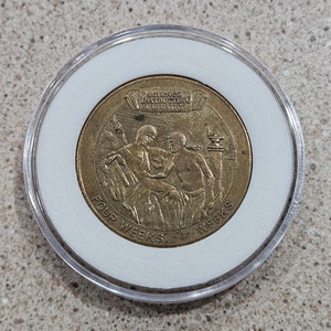 Vintage 1937 Franklin Roosevelt Science Instructing Industry &quot;Four Weeks For Weeks&quot; 1-1/4 Inch Metal Token- RARE Presidential Token