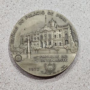 Vintage 1973 Ruins Of The Pina Manique Palace & Azambuja Museum Agricultural Wine Growing 3-3/16 Inch Number #397 Bronze Medallion
