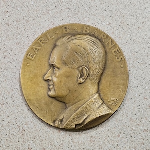 Vintage 1939 Earl B Barnes Portrait JSR Uniface 3.25 Inch Bronze Medallion By Medallic Art Co- RARE- Director Of Medallic Art Company