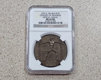 Vintage 1933 So Called 1 Dollar Chicago World's Fair Century Of Progress Official Exposition Medal IL HK-463 NGC Slabbed & Graded At MS64BN