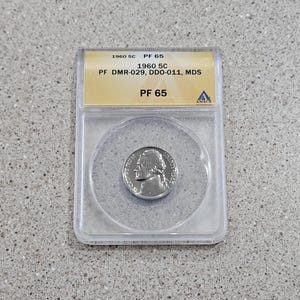 1960 5C Jefferson Nickel Proof 5 Cents Coin Mint Error ANACS Slabbed & Graded At DMR-029 DDO-11 Mds PF65
