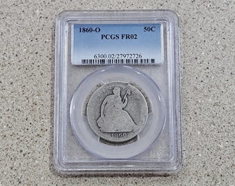 1860 O 50C Seated Liberty Half Dollar 90% Silver Coin PCGS Slabbed & Graded At FR02! ***Low Ball Grade Collectors***