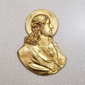 Vintage L.V.A 1924 Sacred Heart of Jesus Metal Wall Plaque Wall Hanging #11125