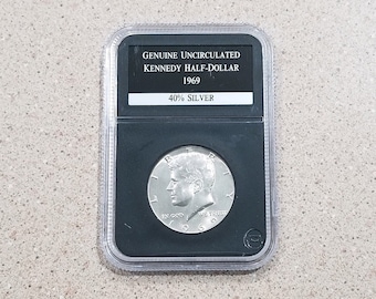 1969 Uncirculated Kennedy Half Dollar Coin- 40% Silver- PCS Stamps & Coins Case
