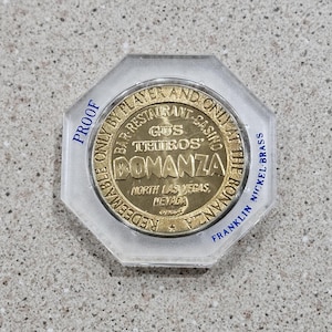 Vintage 1966 Gus Thiros' Bonanza Casino Proof 1 Dollar Gaming Slot Token With Original Franklin Mint Plastic Case From North Las Vegas, NV