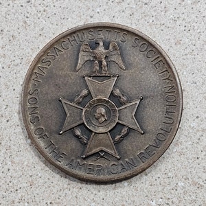 Vintage 1931 Massachusetts Society Sons Of The American Revolution Bronze Excellence Medallion- Washington & Franklin History Award Medal