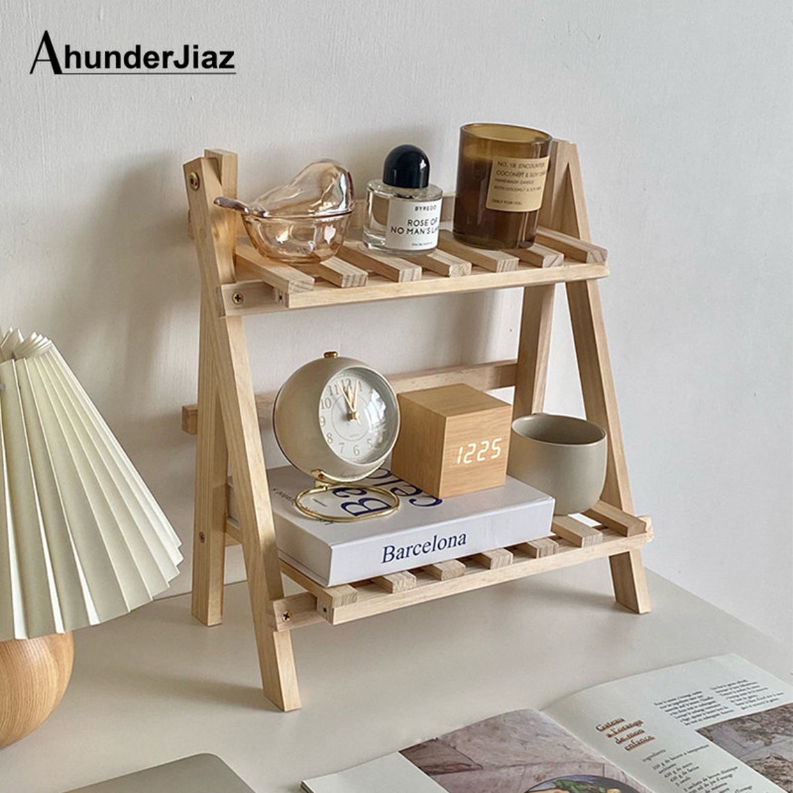 Wooden Table Rack Two Tier Desk Shelf Wood Bookrack Desktop Etsy