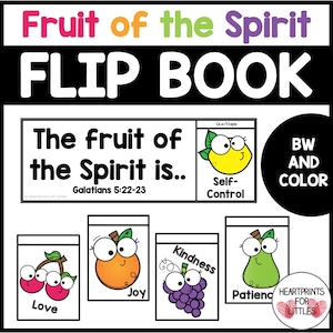 Fruit of the Spirit Flip Book, Bible Verse Booklet, Galatians 5:22-23, Sunday School Craft, Christian Resource