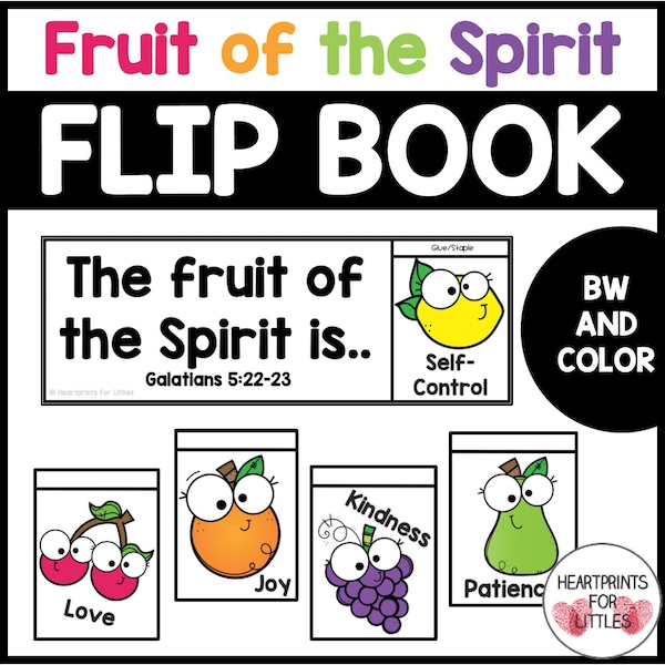 Fruit of the Spirit Flip Book, Bible Verse Booklet, Galatians 5:22-23, Sunday School Craft, Christian Resource