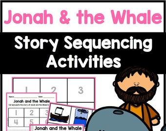 Jonah and the Whale Bible Story Sequencing Activities for Kids, Homeschool Printable, Sunday School Lesson
