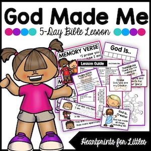 God Made Me Bible Lesson, Homeschool & Sunday School Activities (Digital Download)