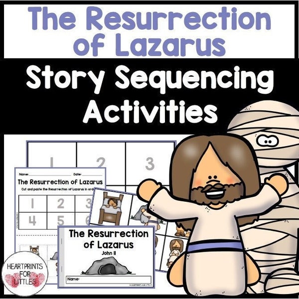 The Death and Resurrection of Lazarus Bible Story Sequencing Activities for Kids, Homeschool Printable, Sunday School Lesson