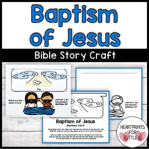 Op de afbeelding: Een printbare knutselactiviteit voor kinderen om te leren over de doop van Jezus. De knutsel bevat een treklipje om de duif te onthullen die uit de wolken daalt. De tekst "Dit is mijn Zoon, in wie Ik mijn welbehagen heb..." en "in Hem heb Ik mijn welbehagen gevonden." Mattheüs 3:17 is inbegrepen.