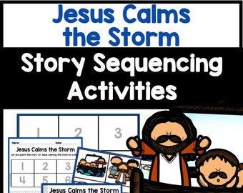 Jesus Calms the Storm Bible Story Sequencing Activities for Kids, Homeschool Printable, Sunday School Lesson