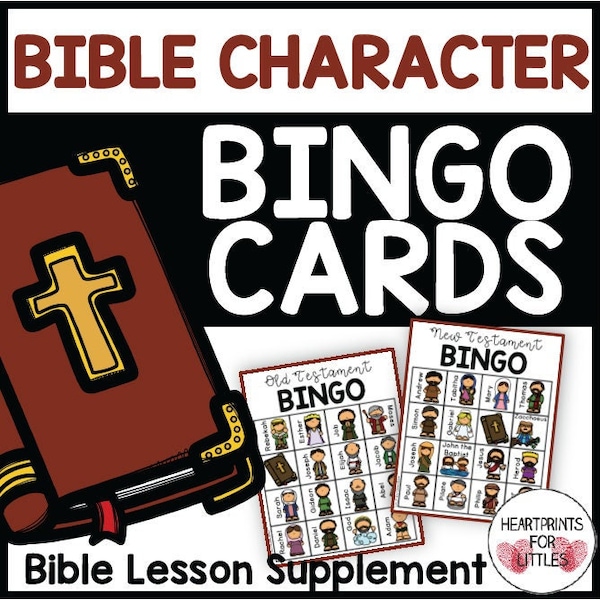 Cartes de bingo avec personnages bibliques, jeu biblique, jeu d'école du dimanche
