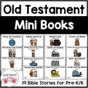 Old Testament Mini Books, 19 Mini Readers, Bible Stories for Kids, Emergent Readers, Homeschool Printables, Sunday School Activities