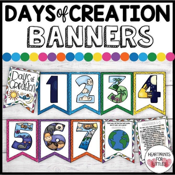7 jours de création Banderoles pour salles de classe, décorations bibliques, babillard d'église, école du dimanche
