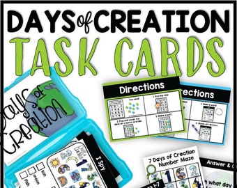 7 Days of Creation Task Cards, Bible Task Cards, Days of Creation Activities, Christian Resource, Sunday School Activities
