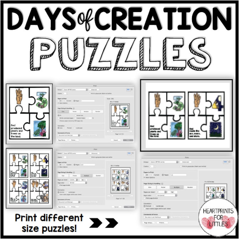 7 Days of Creation Puzzle Set, Bible Sunday School Activity (digital ...
