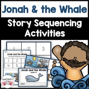 Jonah and the Whale Bible Story Sequencing Activities for Kids, Homeschool Printable, Sunday School Lesson