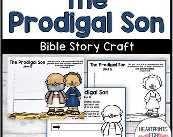Puede incluir: Una actividad de manualidades imprimible para que los niños aprendan la historia bíblica del Hijo Pródigo. La manualidad incluye una ilustración en blanco y negro del padre y el hijo, junto con el texto de la historia bíblica y una cita sobre el amor y la fidelidad de Dios.