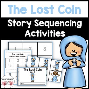 The Parable of the Lost Coin Bible Story Sequencing Activities for Kids, Homeschool Printable, Sunday School Lesson