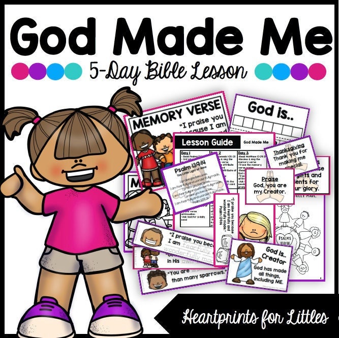 God Made Me Bible Lesson, Homeschool & Sunday School Activities (Digital Download)