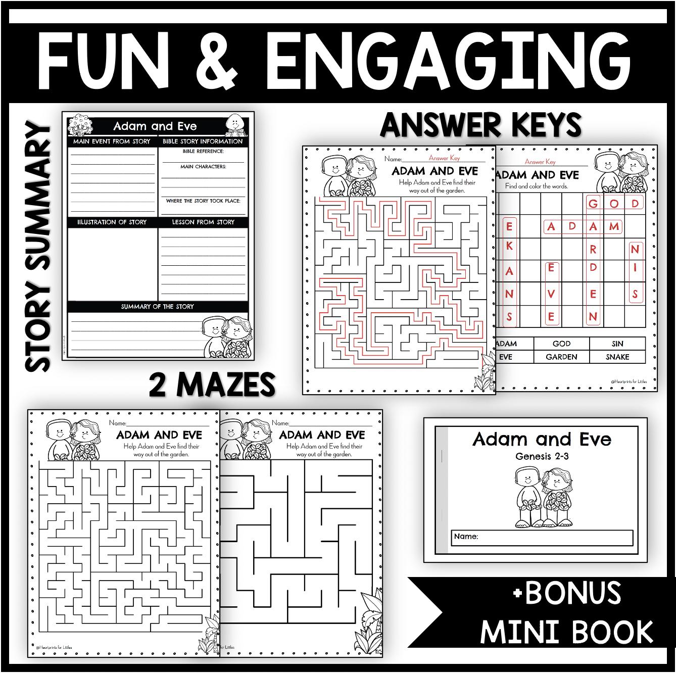 Adam and Eve No Prep Bible Worksheets, Prek-2 Sunday School ...
