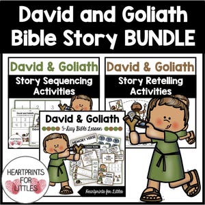 David and Goliath Bible Story Bundle, 5-Day Bible Lesson, Sequencing Activities, Retelling Activities, Sunday School Resources
