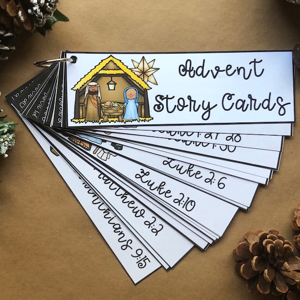 Advent Story Cards for Kids, Christmas Story Cards, Bible Story, Homeschool Printable, Sunday School Activity