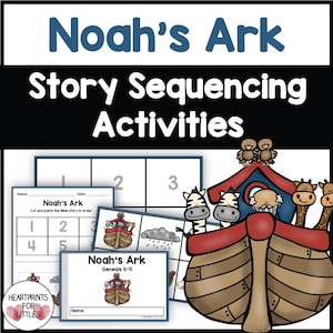 Noah&#39;s Ark Bible Story Sequencing Activities for Kids, Homeschool Printable, Sunday School Lesson