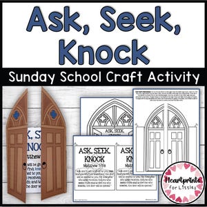 Ask, Seek, Knock Bible Craft Activity, Sunday School Craft, Matthew 7:7-8 Door Crafts, Bible Verse Crafts