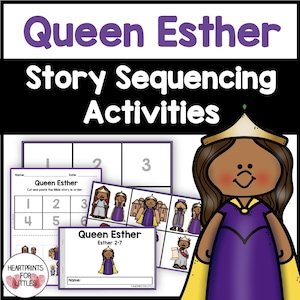 Queen Esther Bible Story Sequencing Activities for Kids, Homeschool Printable, Sunday School Lesson