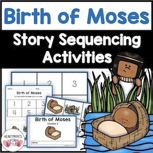 Birth of Moses Bible Story Sequencing Activities for Kids, Homeschool Printable, Sunday School Lesson