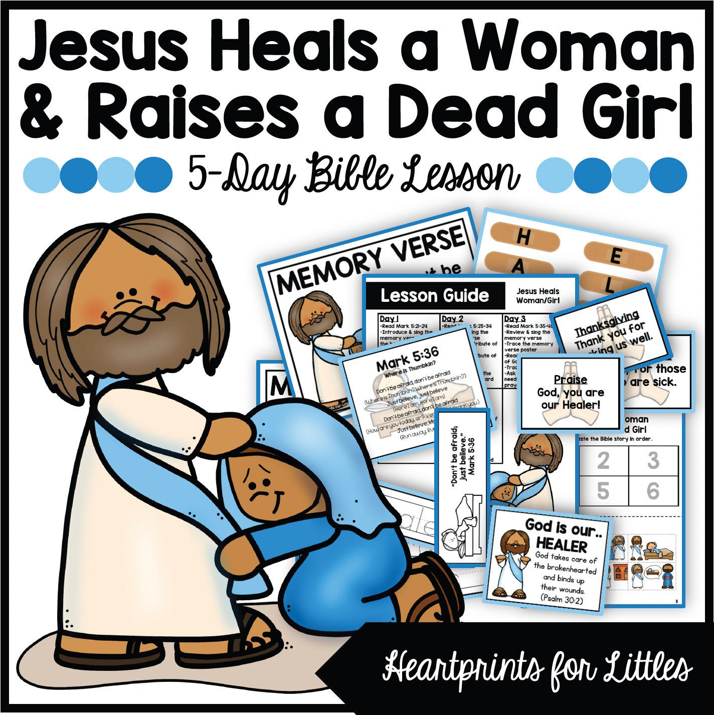 Jesus Heals a Woman and Raises a Dead Girl Bible Lesson, Mark 5:21-43, Homeschool & Sunday School Activities (Digital Download)