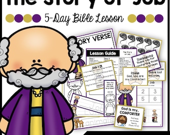 May include: A colorful printable Bible lesson for kids about the story of Job. The lesson includes a lesson guide, activity sheets, and a memory verse. The lesson is designed for a 5-day period.