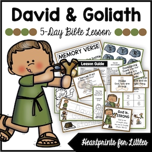 David and Goliath 5-Day Bible Lesson, 1 Samuel 17, Homeschool Activities, Sunday School Lesson
