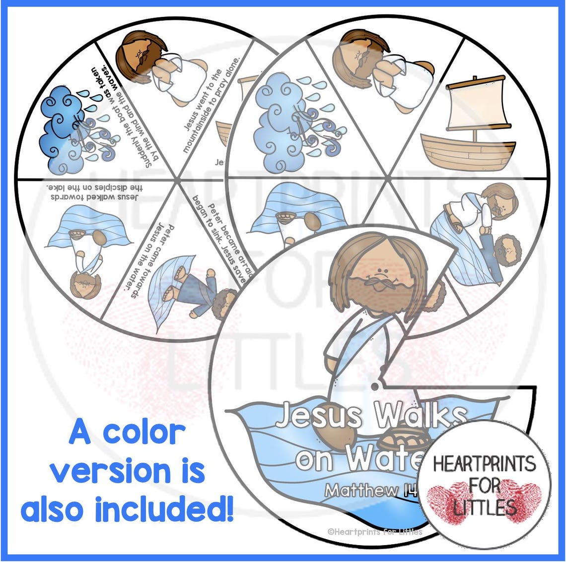 Jesus Walks on Water Bible Story Wheel, Sunday School Craft (digital ...