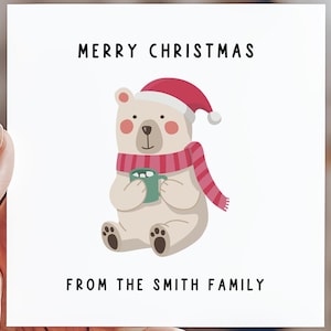 Cartão de Feliz Natal, Cartão de Boas Festas, Cartão de Natal de Urso Polar Fofo para Amigos e Família, Presente de Natal Personalizado Mínimo