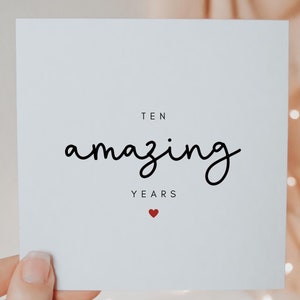 夫と妻のためのパーソナライズされた10周年記念カード、素晴らしい10年結婚記念日、彼と彼女のための記念日のグリーティングカード