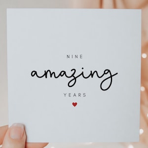 Tarjeta personalizada del noveno aniversario para esposo y esposa, nueve increíbles años de aniversario de casados, tarjeta de felicitación de aniversario para él y para ella
