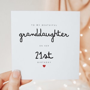 À ma belle petite-fille sur sa carte de 21 ans, cadeaux de 21e anniversaire pour petite-fille, cadeau de carte personnalisé minimal mignon