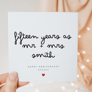 Tarjeta personalizada de 15.º aniversario para esposo y esposa, tarjeta de aniversario de bodas para el Sr. y la Sra., quince años de casados, para él y para ella