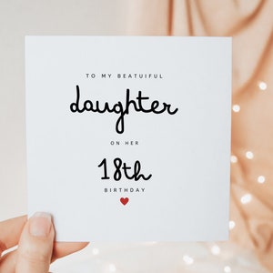 Tarjeta para mi hermosa hija en su cumpleaños número 18, regalos para su decimoctavo cumpleaños, linda tarjeta personalizada minimalista.
