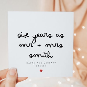 Gepersonaliseerde kaart 6e verjaardag voor man vrouw, kaart huwelijksverjaardag meneer en mevrouw, 6 jaar getrouwd, voor hem voor haar