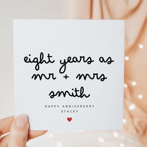 Tarjeta de octavo aniversario personalizada para esposo y esposa, tarjeta de aniversario de bodas de señor y señora, octavo aniversario de casados, para él y para ella