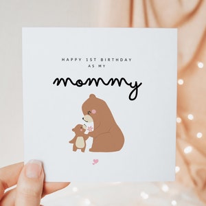 ママベアの1歳の誕生日おめでとう、ママとしての1歳の誕生日、娘から息子への赤ちゃんからのママへのカード、かわいいミニマルなパーソナライズされた記念品