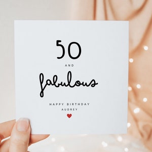 50 et fabuleuse carte de joyeux 50e anniversaire, cadeaux de cinquantième anniversaire pour sa fille, soeur maman tante grand-mère, cadeau carte personnalisé minimal
