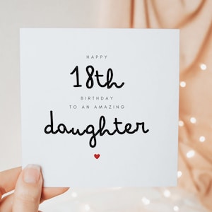 Tarjeta de feliz cumpleaños número 18 para una hija increíble, regalos de cumpleaños número 18 para su hija, lindo regalo de tarjeta personalizada minimalista