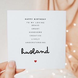 Carte de joyeux anniversaire à mon mari aimant, cadeaux d'anniversaire pour lui mari de la femme mari, cadeau de carte personnalisé minimal mignon réfléchi